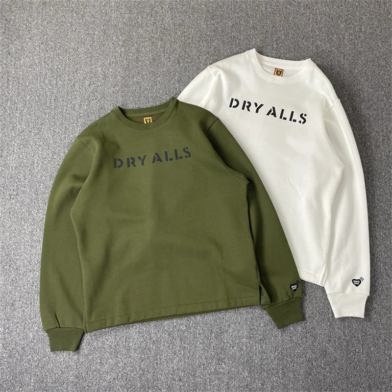 

23FW Human Simplicity Made Military Style Letter Slogan Printing Crew Neck Pullover Sweater For Men Women