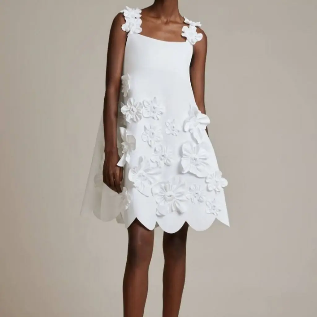 

Simple Square Collar Applique Shoulder Straps Zipper Back Party Wedding Dresses Delicate 3D Flowers Robe De Mairee LTDZ567