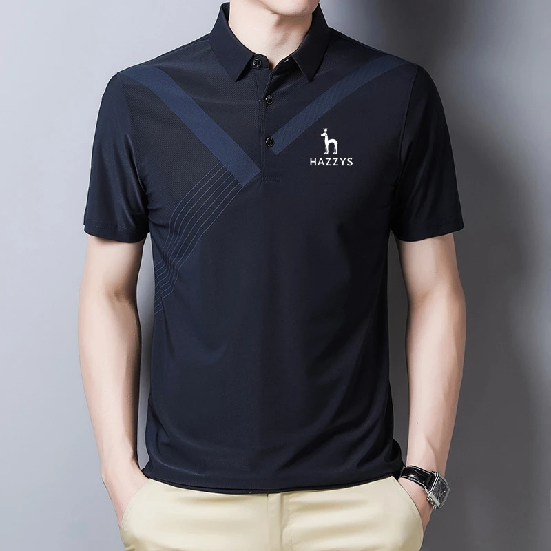 

Men's short sleeved Hazzys polo, black summer outfit, loose fitting, Korean, street clothing, 2023