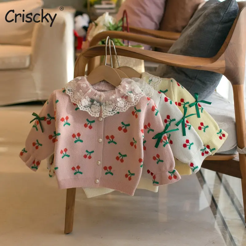 

Criscky Autumn Winter New Children Sweater Little Cherry Cute Girl Sweaters Girls Cardigan Sweater Coat Outerwear Girls Clothes