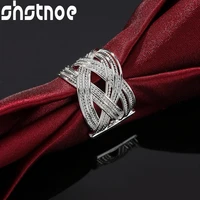 925 sterling silver cross braided open ring for man women engagement wedding charm fashion party jewelry gift