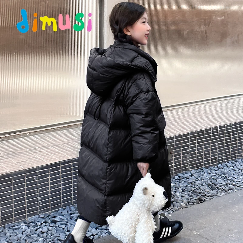 

Зимнее Детское пальто DIMUSI средней длины с подкладкой, хлопковая плотная теплая куртка для девочек, модная детская теплая пуховая одежда с капюшоном на возраст 16 лет