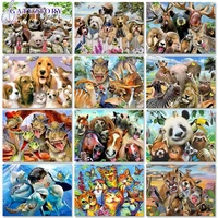 gatyztory paint by numbers kits on canvas animal family diy frame 60x75cm oil painting by numbers handpaint wall art home decor