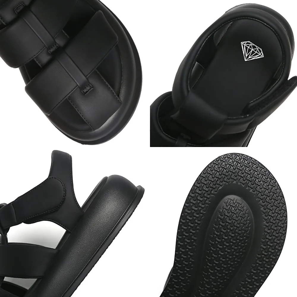 SOMILISS Women Summer Platform Sandal Hook And Loop Fastener Environmental Microfiber Leather Ladies Fashion Flat Casual Shoes