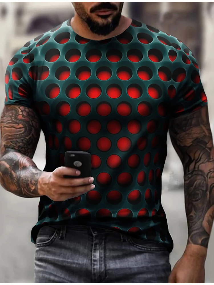 Купи 2022 New Men's Unisex Tee T Shirt 3D Print Graphic Optical Illusion Round Neck Casual Short Sleeve Tops Streetwear Man's Tshirt за 359 рублей в магазине AliExpress