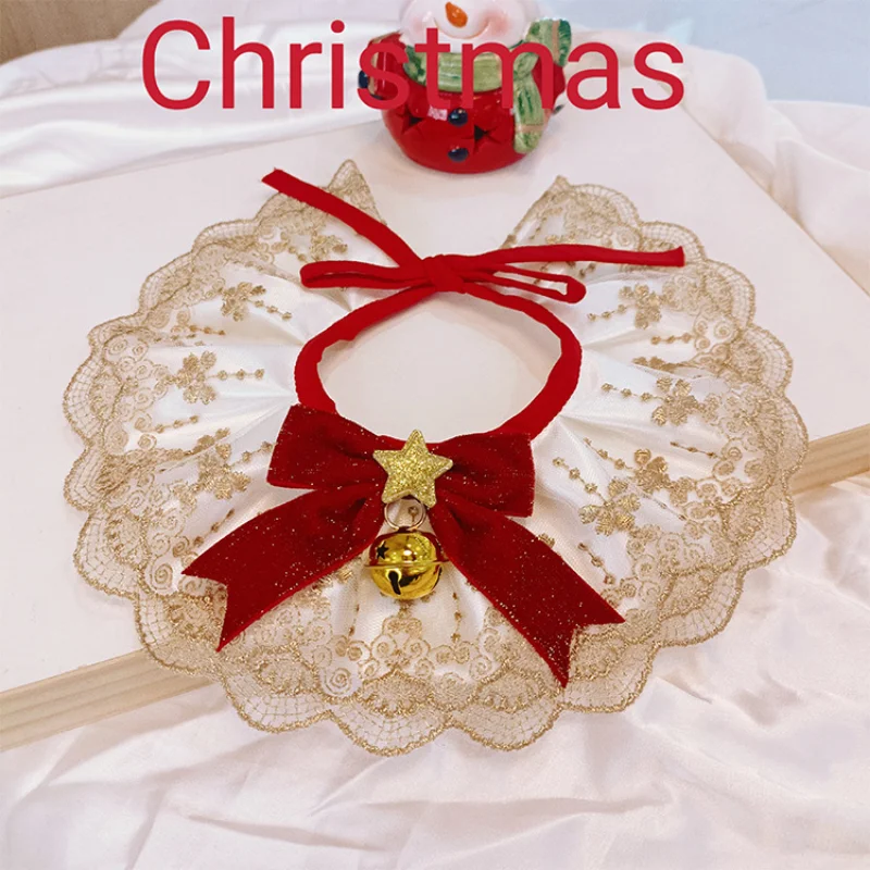 Dog Christmas Lace Scarf Puppet Photo Accessories