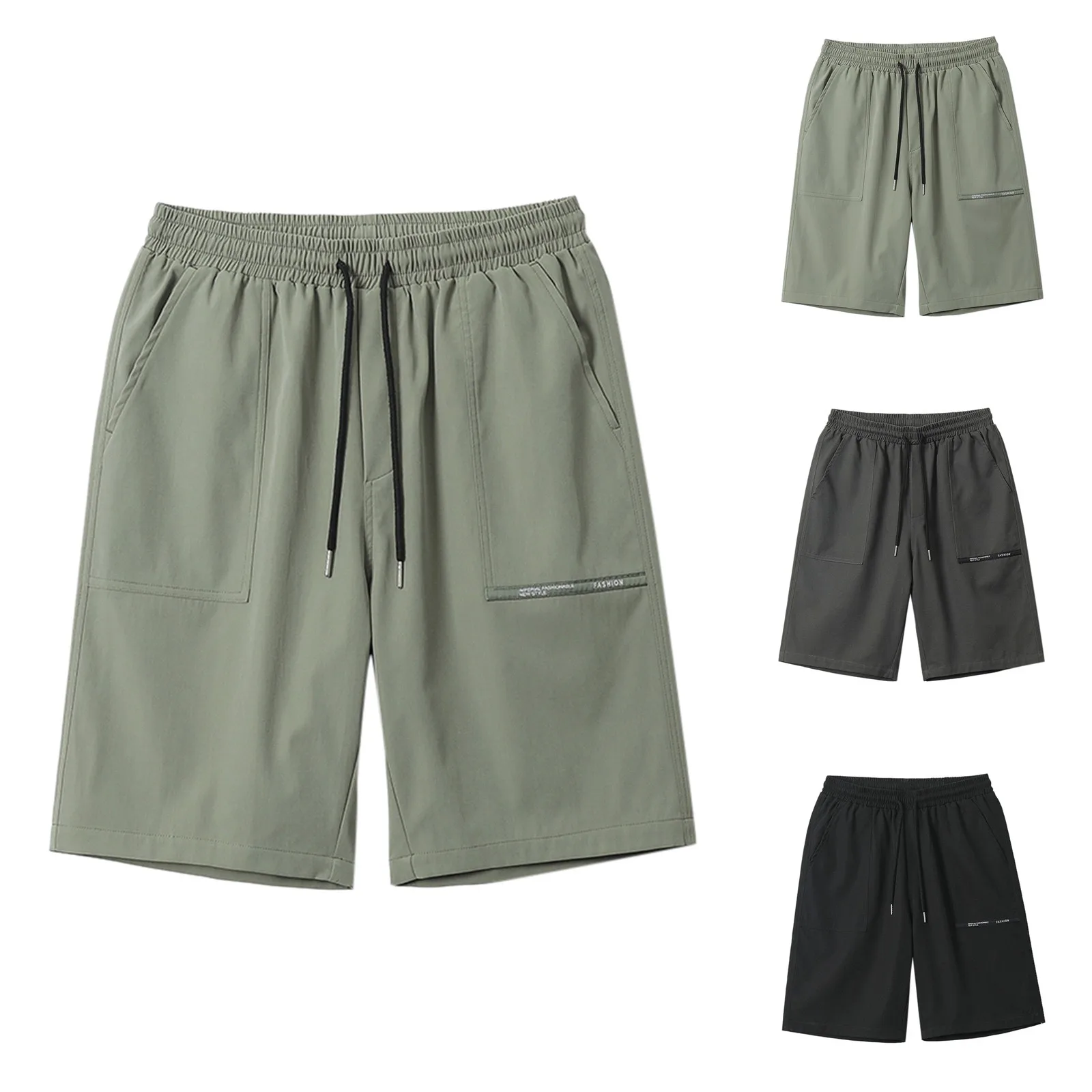 

Мужские спортивные шорты для фитнеса, мужские летние однотонные брюки с карманами и шнурком, Свободные повседневные спортивные Прямые шорт...