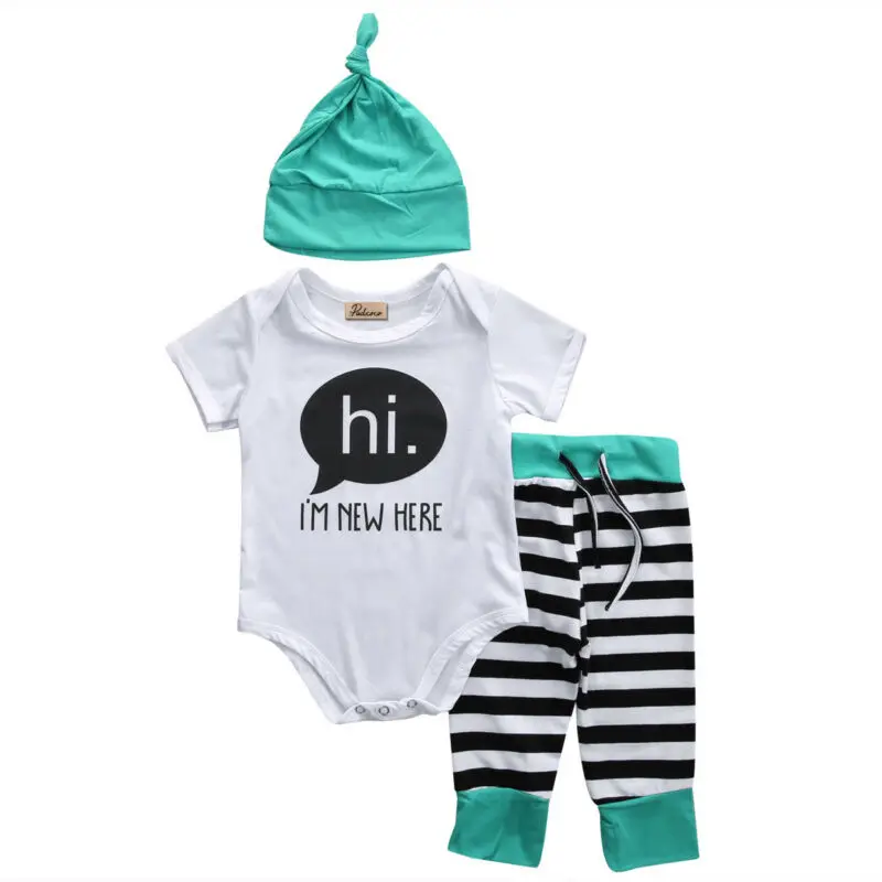 

3PcsBoys Bodysuit Baby Girl Top T Shirt Infant Pants Toddler Trouser Hat Newborn Outfit Casual Clothes Set