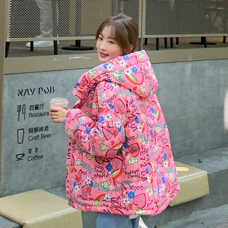 Winter Women's New Jacket Down Cotton Jacket Korean Loose Thick Warm Hooded Long-sleeved Protection Parker In Clothes