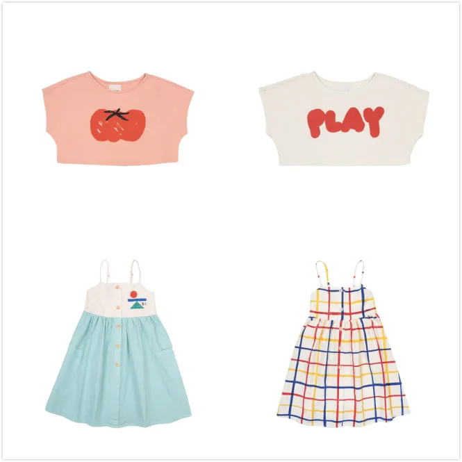 

Girls Short Top Dress Set 2021SS Spring Summer BC New Children Cute Cartoon Print Sleeveless Dress Short Sleeve T-shirt Dress