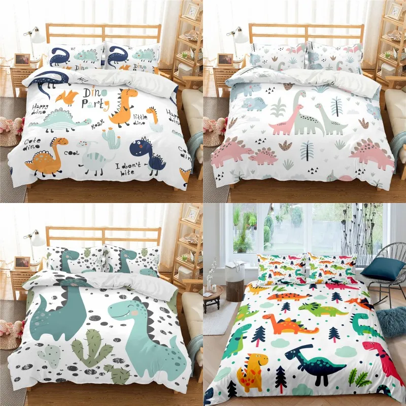 Cute cartoon dinosaur Print Polyester Bedding Sets Child Kids Covers Boys Bed Linen Set for Teens king size bedding set