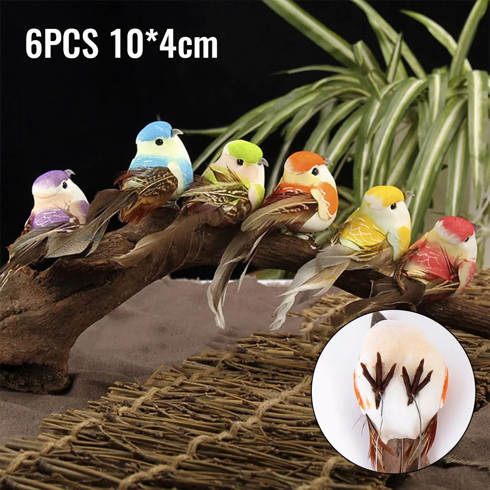 

6Pcs Artificial Birds Fake Foam Animal Simulation Feather Birds Models DIY Wedding Home Garden Ornament Decoration Tree Decor