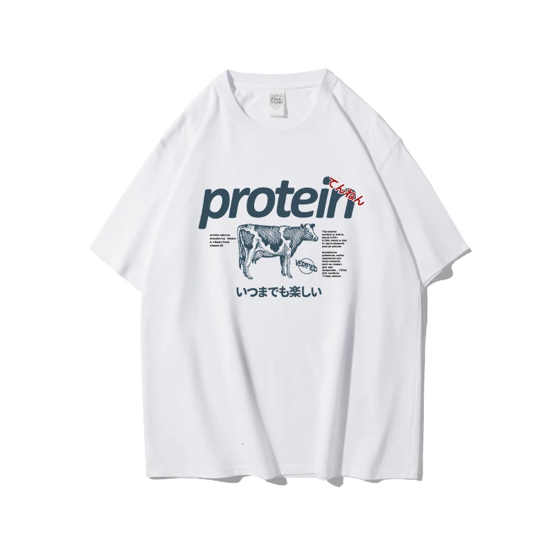 ExtFine Cow Graphic Oversized T-shirt America Streetwear Protein Letter Print Male Tees Summer Cotton Short Sleeve Unisex Tops