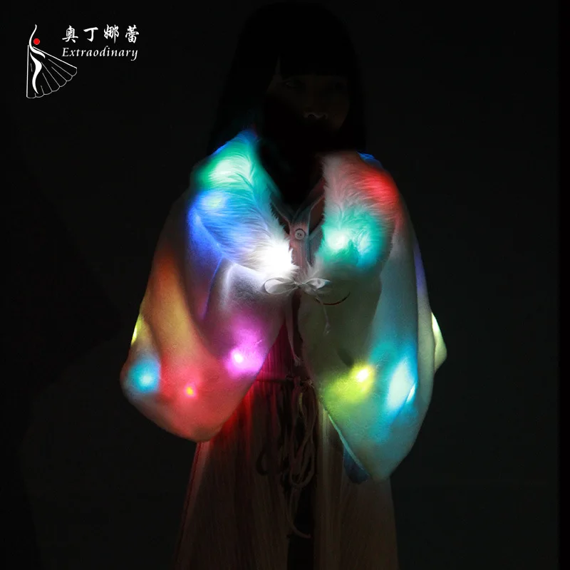 

Led Luminescence Sweater Cloak Halloween Loose Coat Imitate Leather And Fur Bar Party Led Luminescence Clothes
