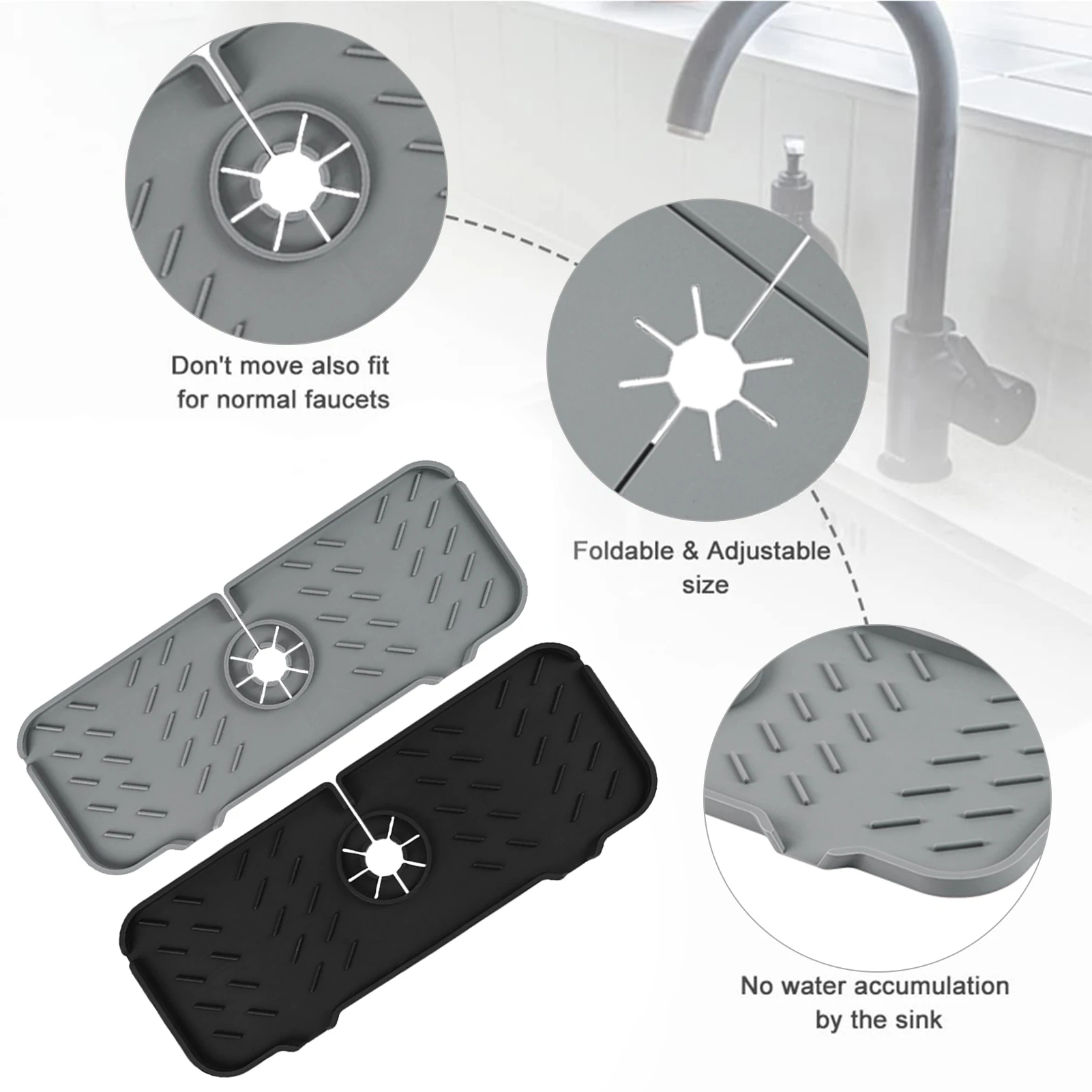 

Kitchen Faucet Splash Sink Water Catcher Mat Silicone Sink Faucet Mat Sink Countertop Protector For Bathroom Kitchen Gadgets