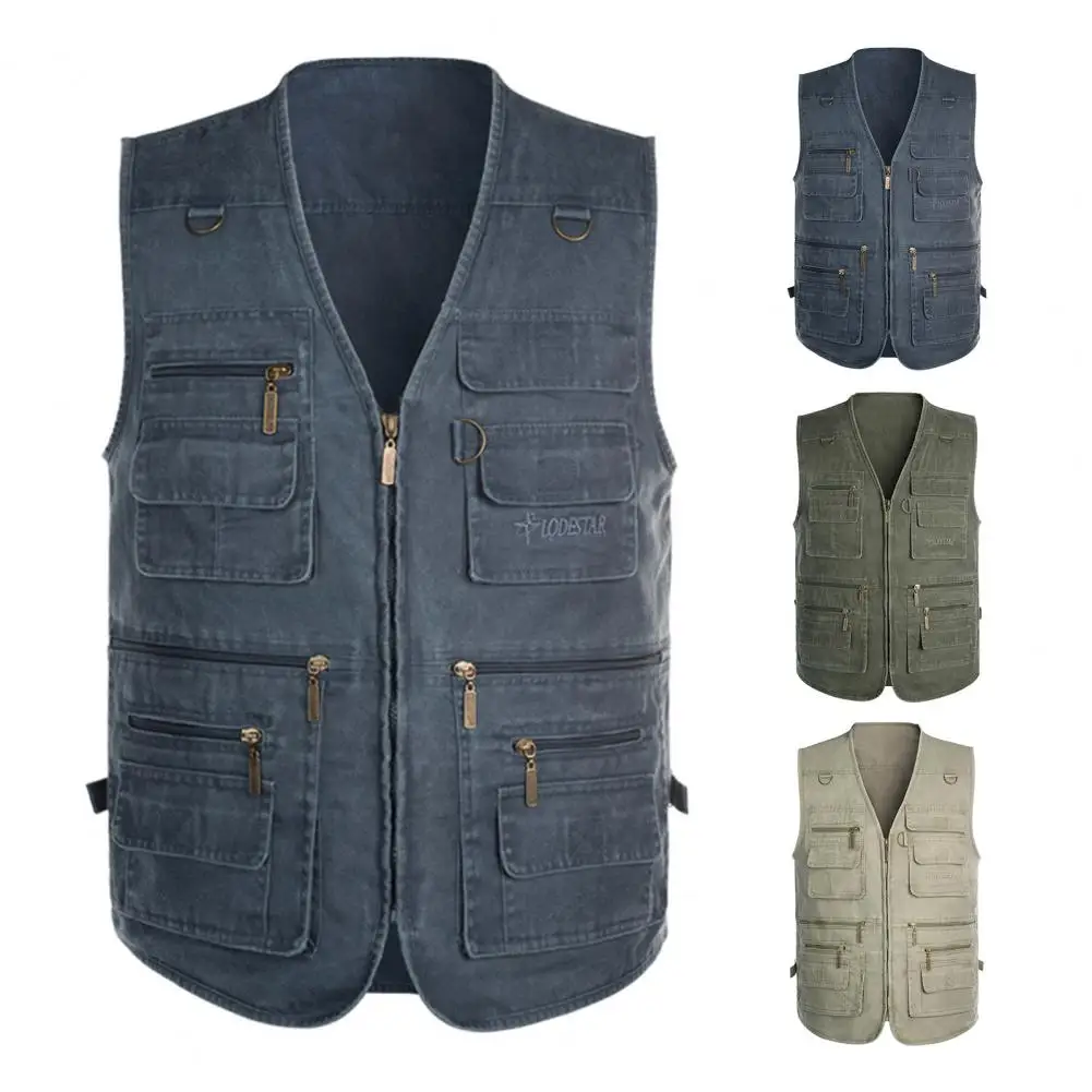 

Summer Coat Lightweight Men Waistcoat Great Stitching Multi Zippers Men Vest Trendy Cardigan Summer Coat Travel Waistcoat