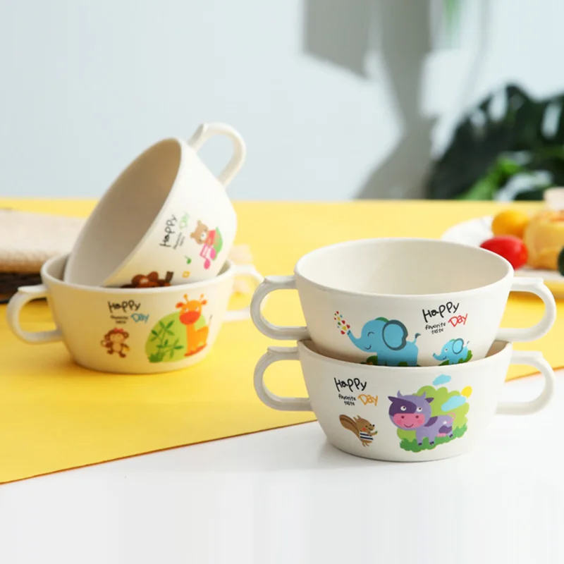

1Pc baby feeding tableware bamboo fiber cartoon eating tableware kids dishes baby eating tableware anti-hot training bowl