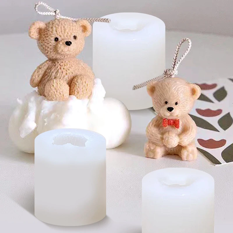 Cute Bear Candle Making Mould 3D Scented Candle Molds DIY Decoration Silicone Mold Handcraft Crystal Epoxy Soap Candle Moulds