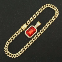 iced out cuban chains bling diamond ruby rubine rhinestone pendant mens necklaces miami gold jewelry for women choker party gift