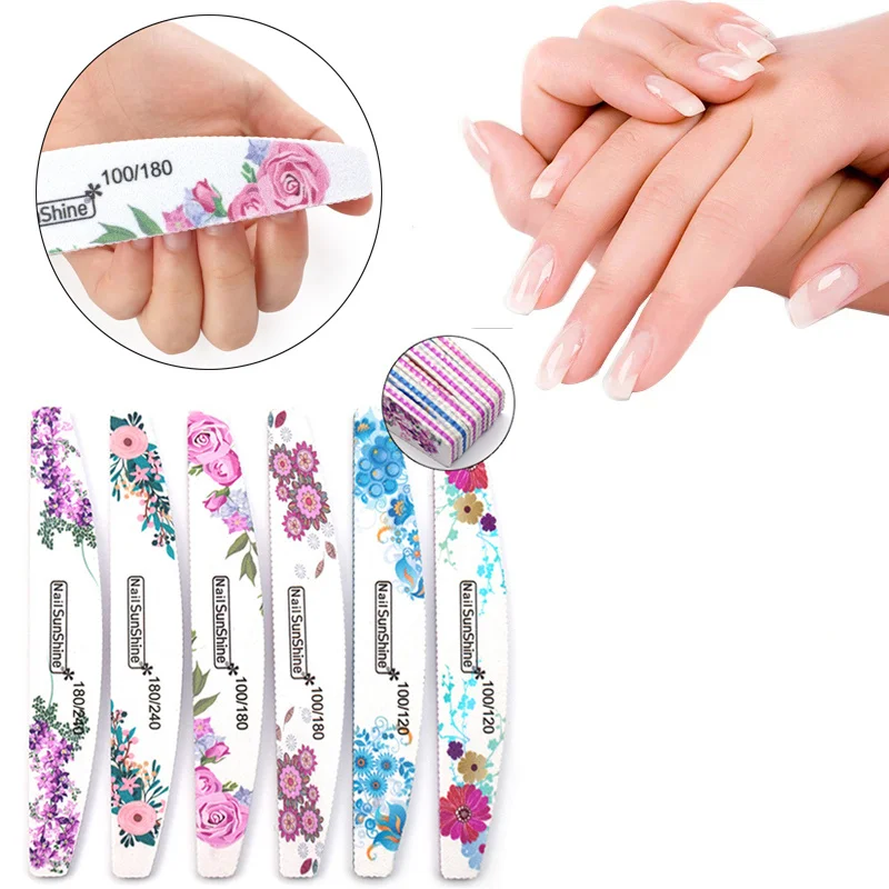 

Nail Care Buffer Sandpaper Double Side Flower Printed 100/120/180/240 Grit Sanding Files Pedicure Tool Nail Polishing Nail File