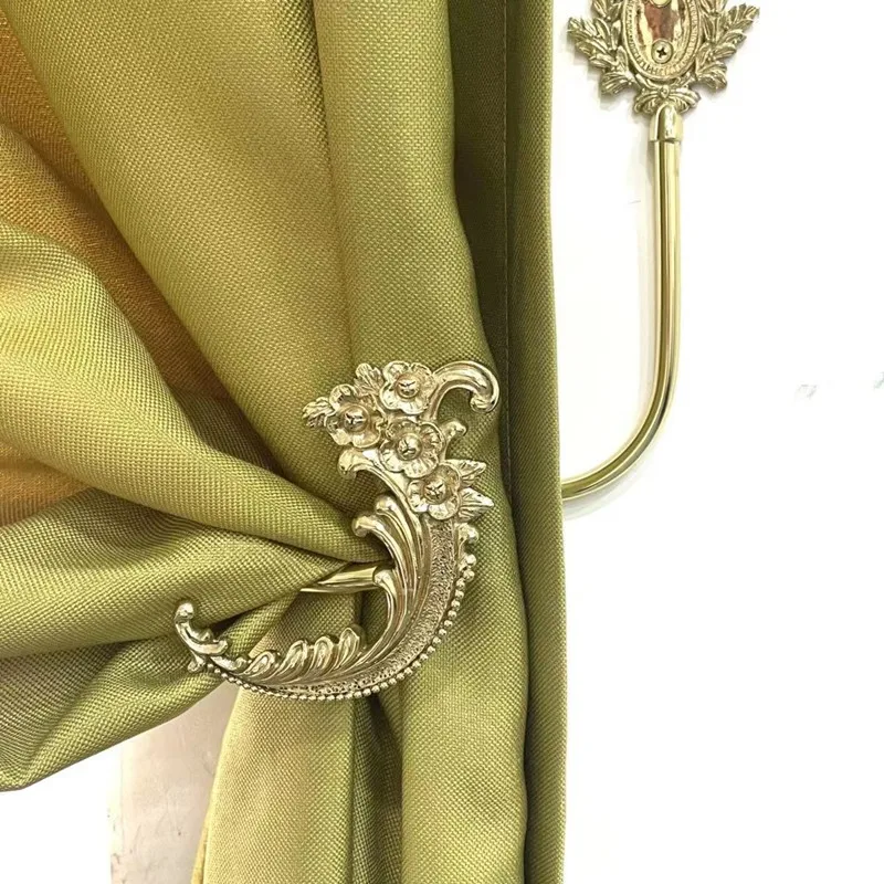 

1 пара крючков для занавесок для окон, полностью медные золотистые барочные бриллиантовые пряжки для занавесок, декор комнаты, фурнитура для занавесок, настенная вешалка