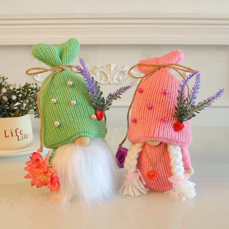 

Mother's Day Faceless Dwarf Dolls Gnome Goblin Plush Toy Table Decor Prop Lovely Pearl Knitted Hat Elf Doll For Party Ornament