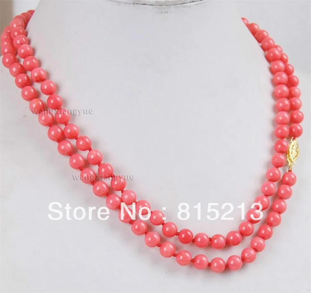 

long 35inch 6mm Japan Pink Coral Round Beads Necklace
