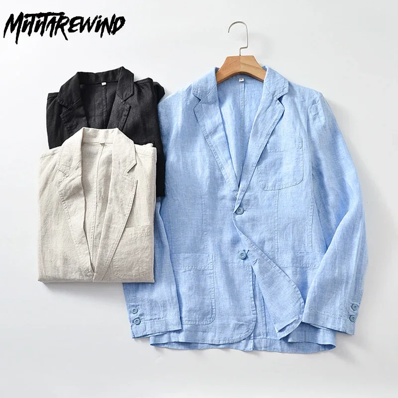 Мужской однобортный Блейзер из чистого льна повседневный однотонный жакет