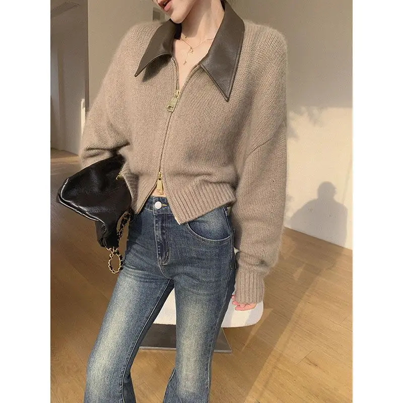 Лоскутный кардиган Feminino с отложным воротником зимняя одежда женский свитер Mujer