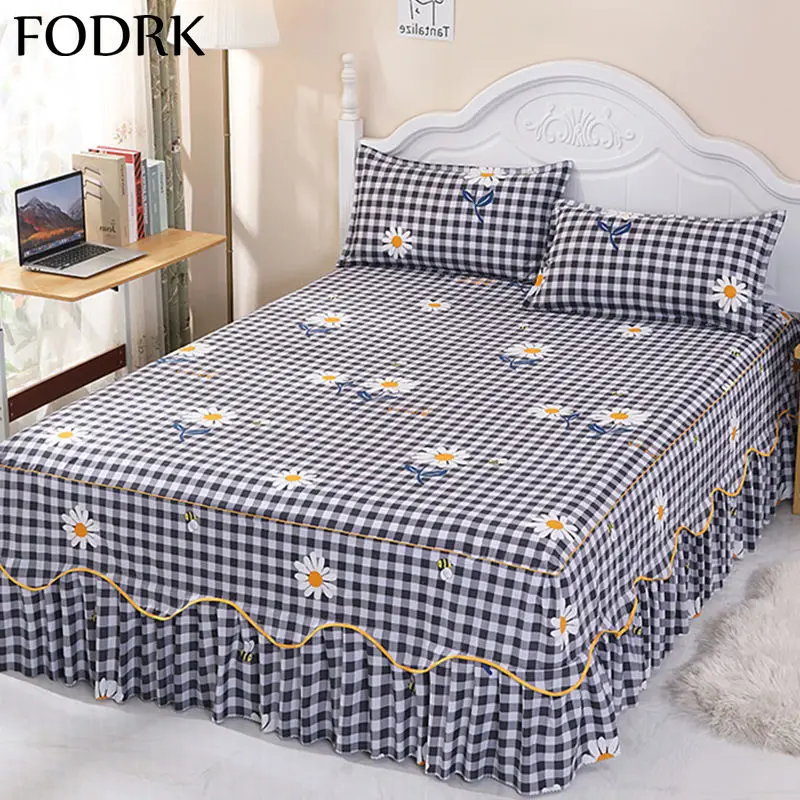 

3pcs Bed Skirt Linen Cotton Bedspread Cover Luxury Pillowcase Bedsheet Mattress Pad Twin Size Autumn Bedding Fitted Double Satin