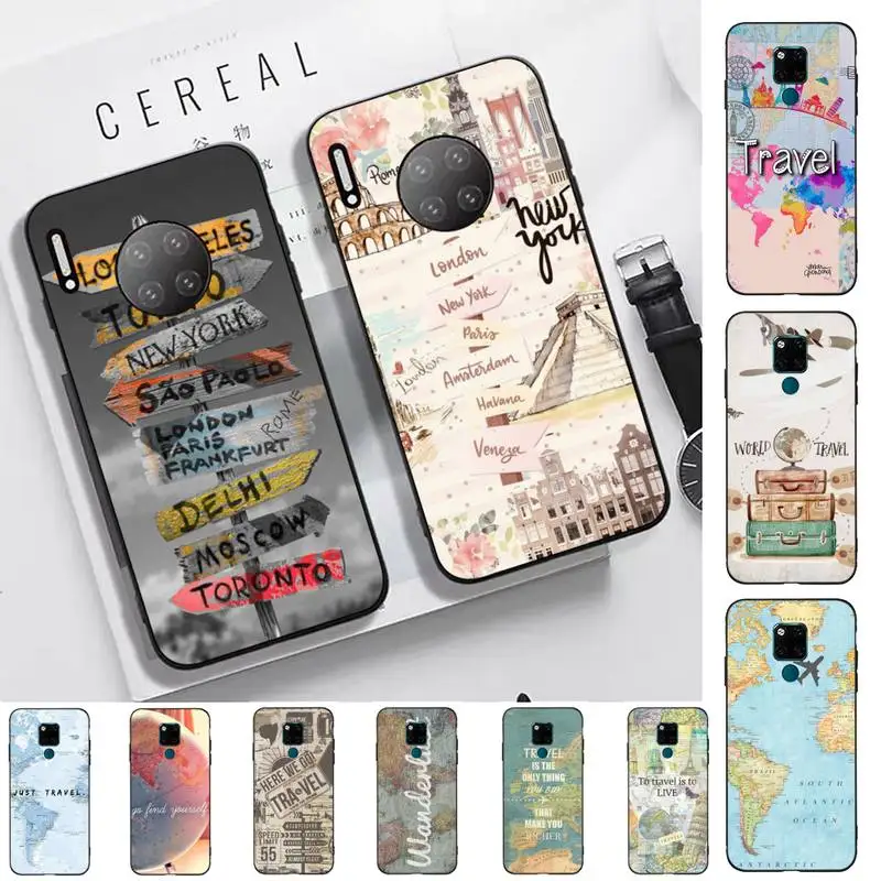 

World Map Travel Phone Case for Huawei Mate 20 10 9 40 30 lite pro X Nova 2 3i 7se