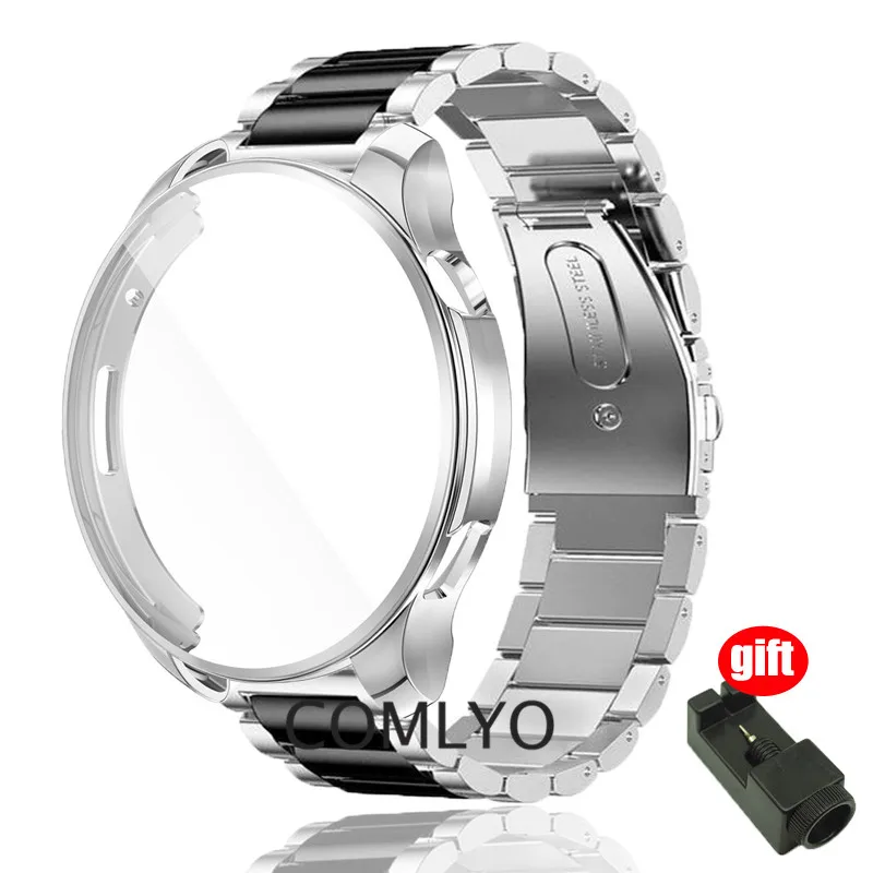 

For Amazfit GTR 4 Case TPU Full Cover Bumper Soft Shell Cases Stainless Steel Strap GTR4 Bracelet Band Belt
