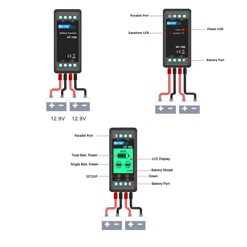 Heltec Balancer Voltage Controller Battery Equalizer Batteries Balance Lead Acid Battery Connected in Parallel Series LCD Meter