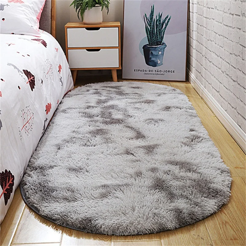 

Soft Fluffy Carpets for Living Room Non-Slip Thick Velvet Oval Area Rugs for Bedroom Bedside Floor Mats Pets Kids Room Carpets