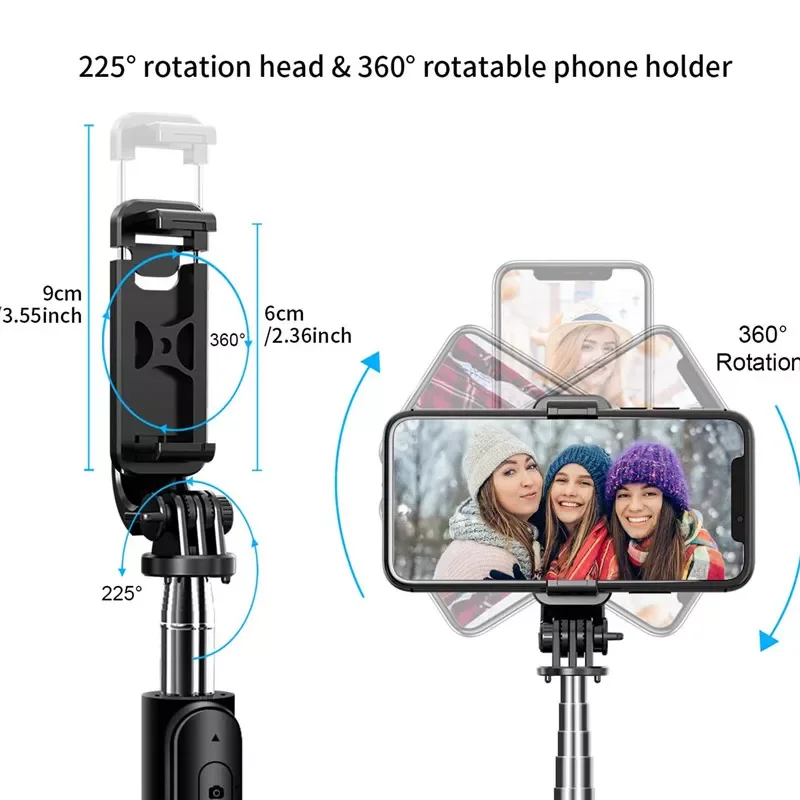 Stick Tripod with Wireless Remote, Mini Extendable 4 in 1 Selfie Stick - 360° Rotation Phone Stand Holder enlarge