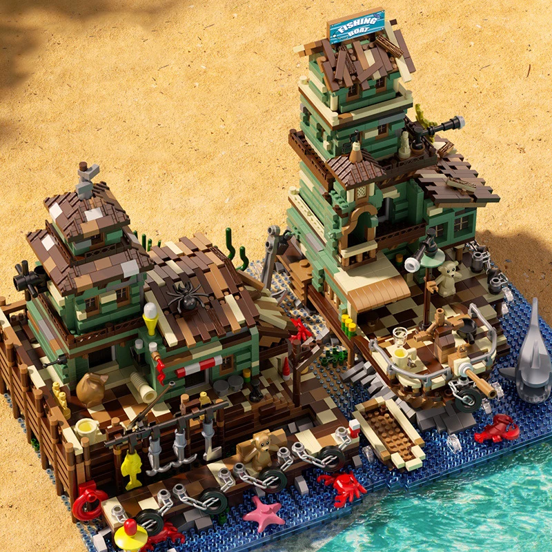 Рыболовная деревня кабина микро-строительные блоки вид на улицу город