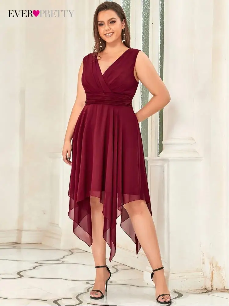 

Plus Size Elegant Women's Dresse Long Mid-Calf Asymmetrical Sleeveless V-Neck Gown 2022 Ever Pretty of Chiffon Prom Women Dress