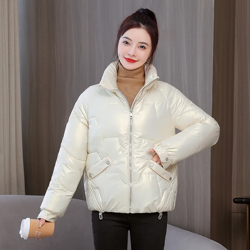 GRELLER Hot Sale Women WInter Down Cotton Jacket Stand Collar Warm Bright Shiny Solid Color Female Coat Short Parkas Clothes