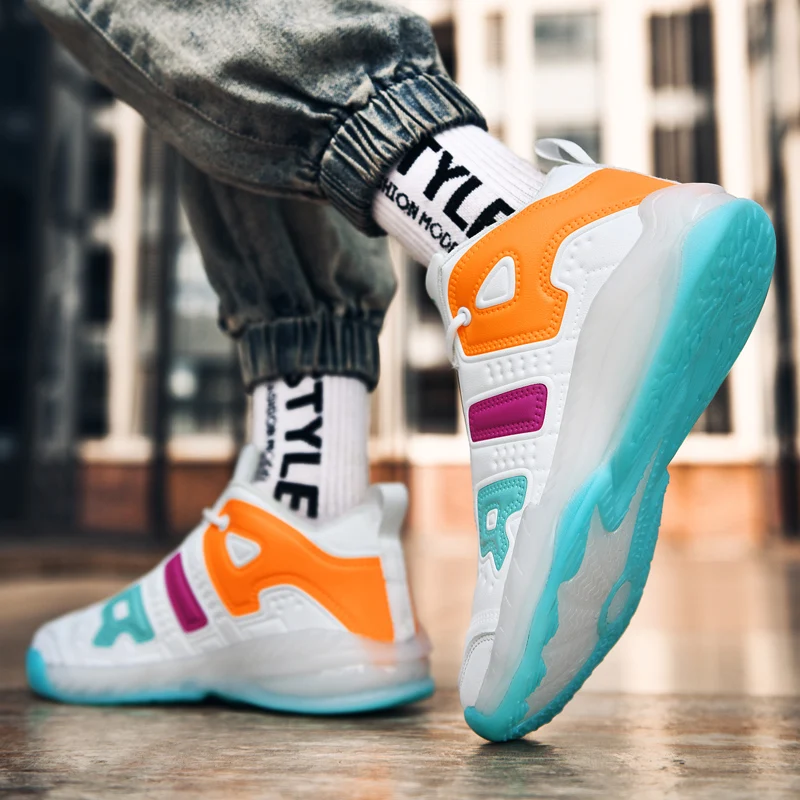 Summer high-top basketball shoes wear-resistant non-slip basketball sneakers high-elastic contrast color lace-up basket sneakers