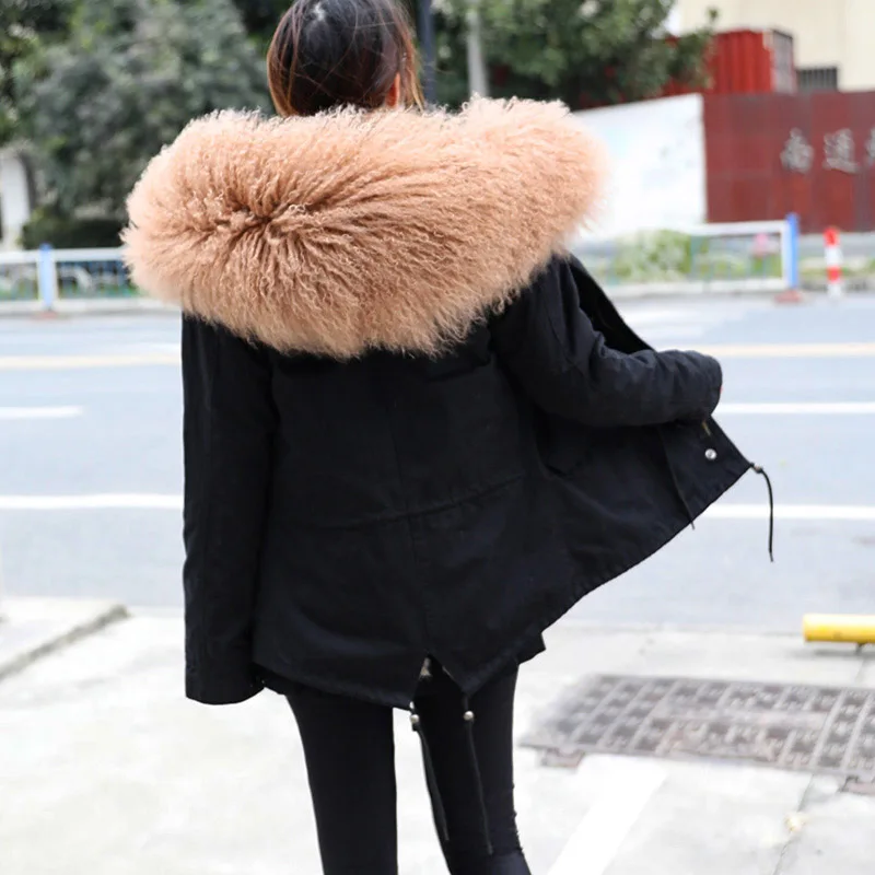 MAOMAOKONG 2022 winter Women's jacket bomber Real fur coat women coats short natural Mongolia wool fur collar rabbit liner Parka