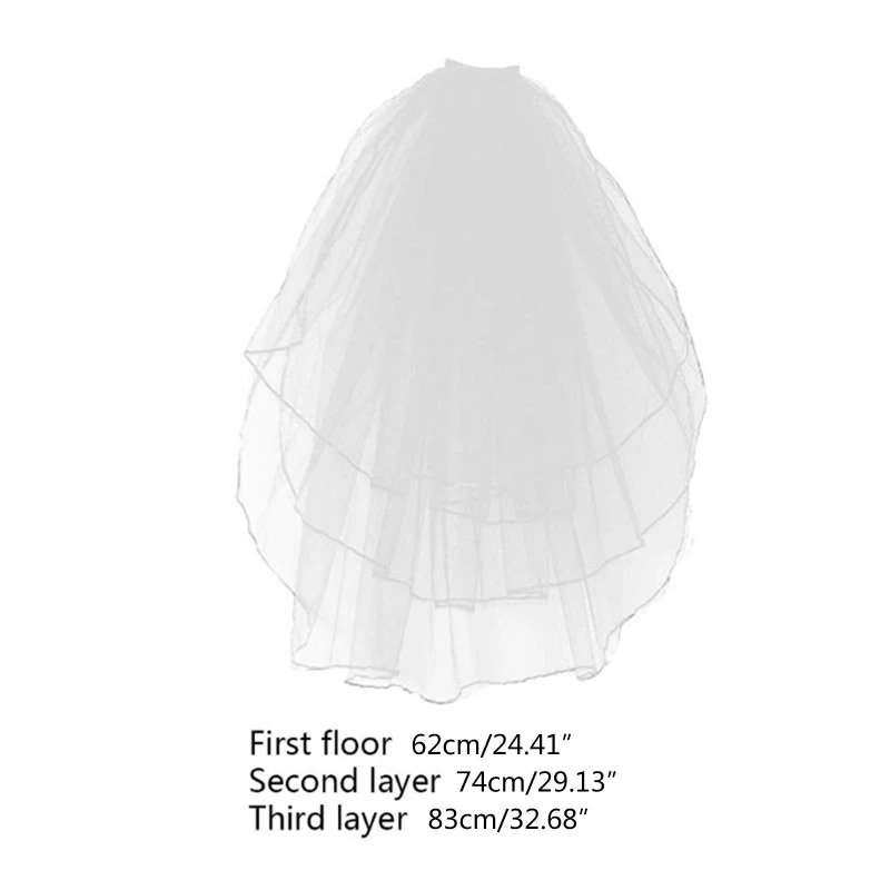 Фата свадебная трехслойная с гребнем и лентами Тюлевая прозрачная для невесты