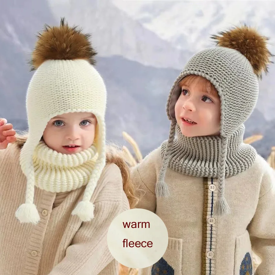 Фото Кепка на голову Hugger Toque, чулки, часы, детская натуральная меховая шапка, шарф, осень-зима, флисовая теплая шапка для мальчиков и девочек, 2 м70 №2