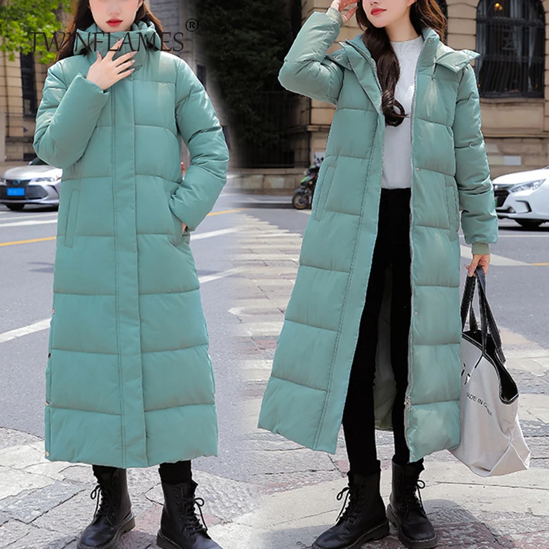 TWINFLAMES Winter New Cotton-padded Jacket Women Length Loose Padded Jacket Korean Women's Thick Coat Bread Coat a Hoodie Women