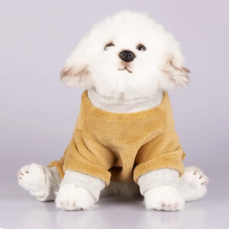 Cat and dog quad hoodie Dog yellow fleece jumper warm and comfortable dog coat pet clothes