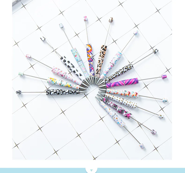 

28Pcs Diy Plastic Beaded Pen Students Ballpoint Pen Floral Beaded Pen