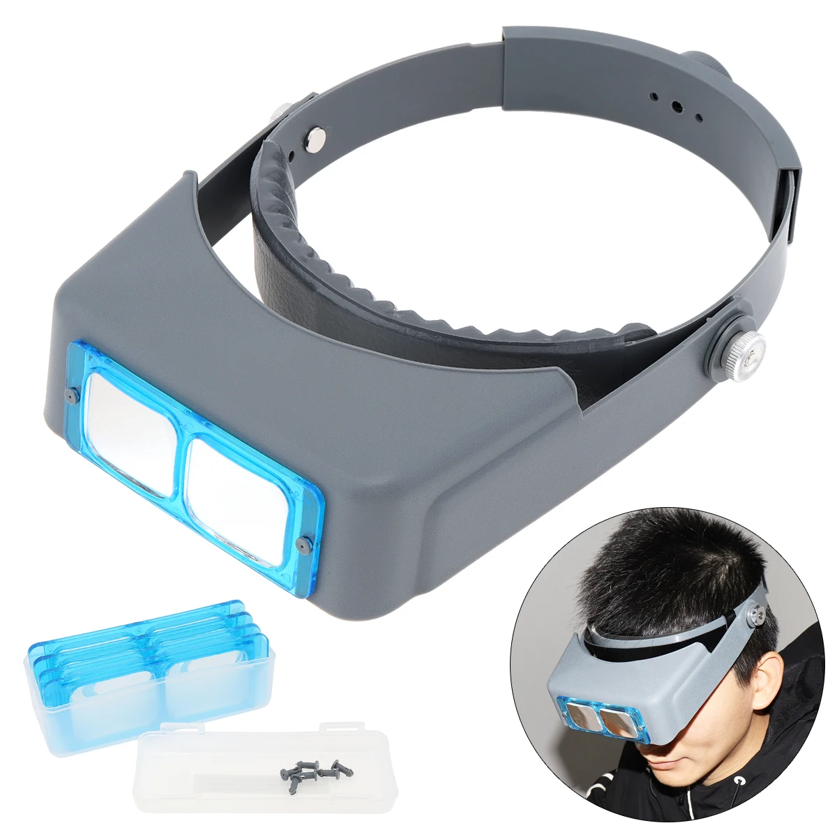 

81007-B Headband Adjustable Type Magnifying Glass With 4 Optical Glass Lens And Soft Leather Mats For Jewel Repair / Reading