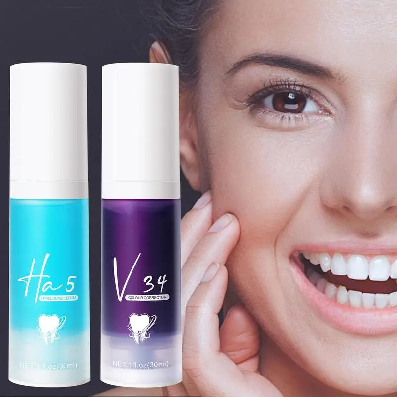 

V34s Ha5 Purple Color Corrector Teeth Toothpaste Teeth Brightening Deep Cleaning Natural Mint Paste For Stain Tooth Enamel Care