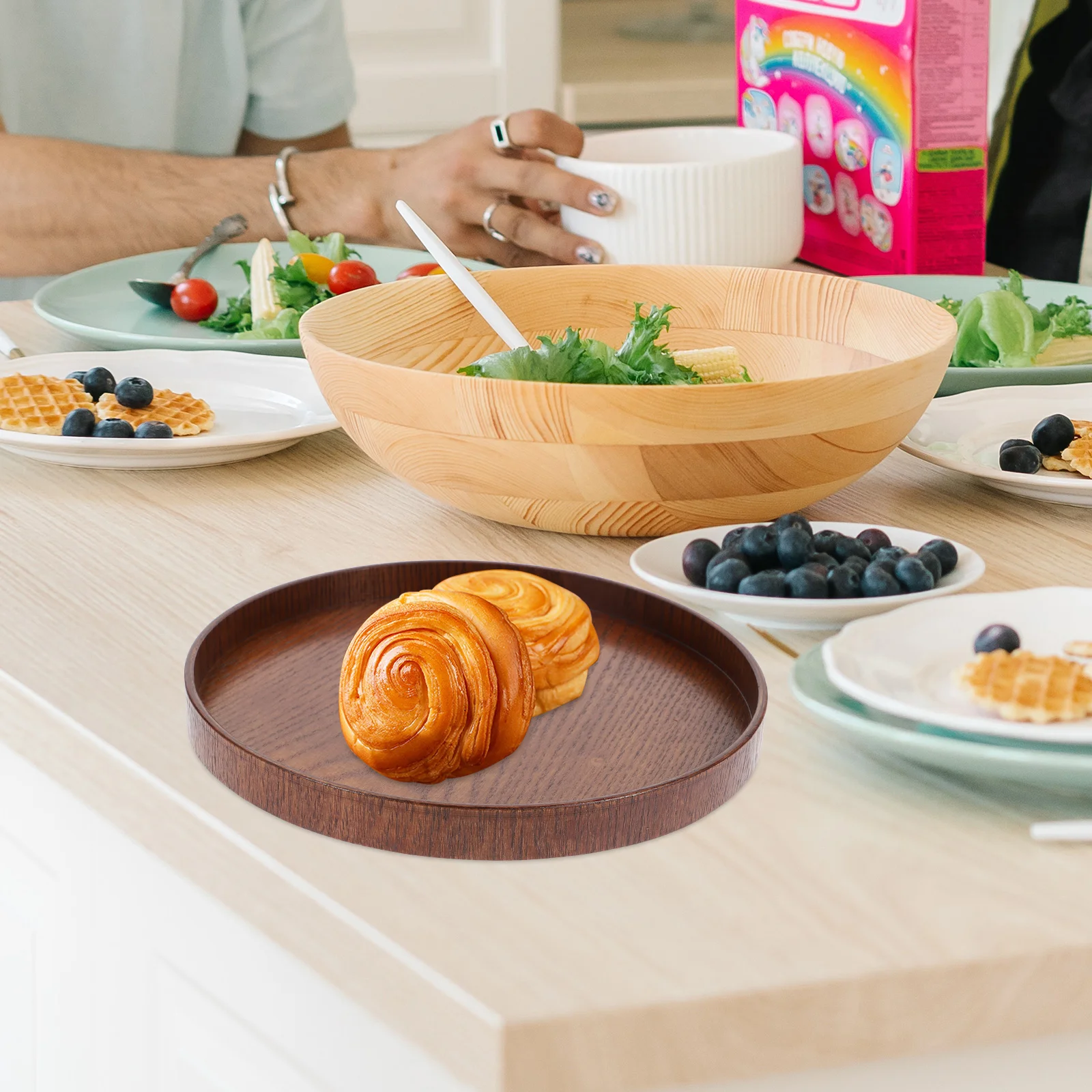 

Tray Trays Serving Woodencoffee Large Decorative Woodhandles Decor Table Desktop Fruit