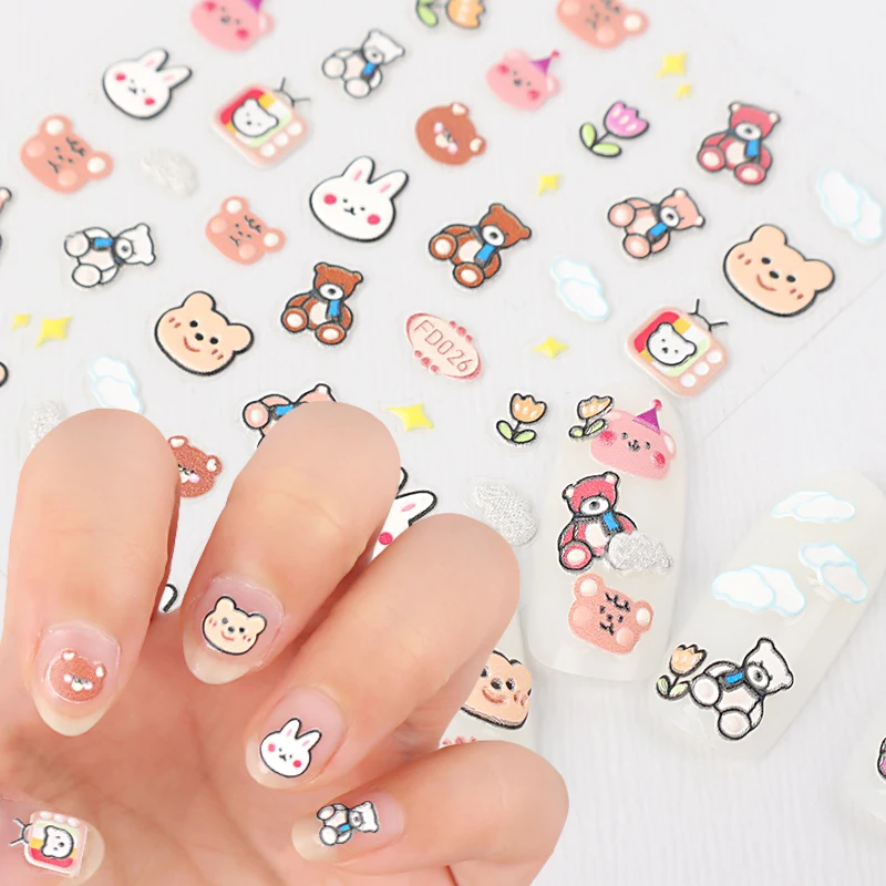 

Cartoons Stickers for Nails Cute Bear Flower Rabbit Design Nails Art Decoration Slider Nail Accessories Manicure Sticker Decals