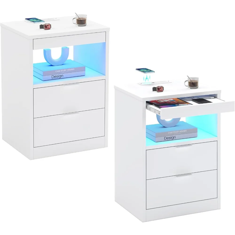 Набор светодиодных тумбочек из 2 шт. прикроватная тумбочка с беспроводной